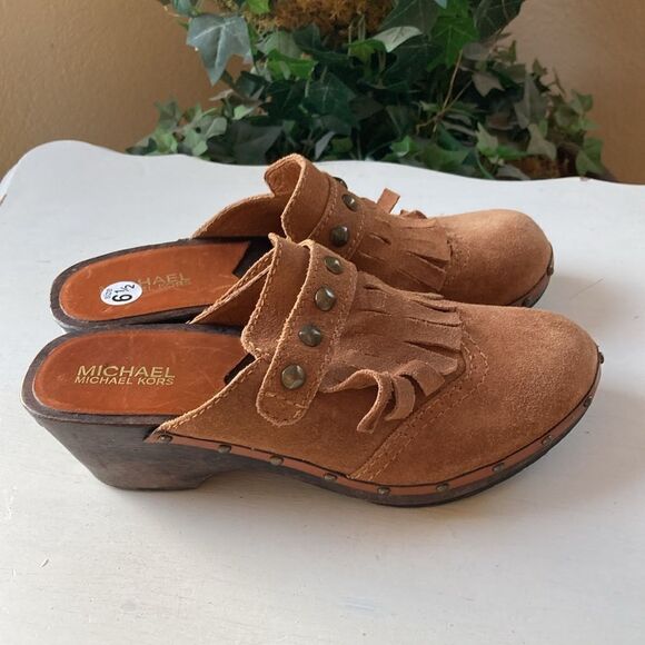 Michael Kors | Michael Kors Slip-On Suede Wooden Mules/Cogs Women’s 6.5 - Picture 4 of 16